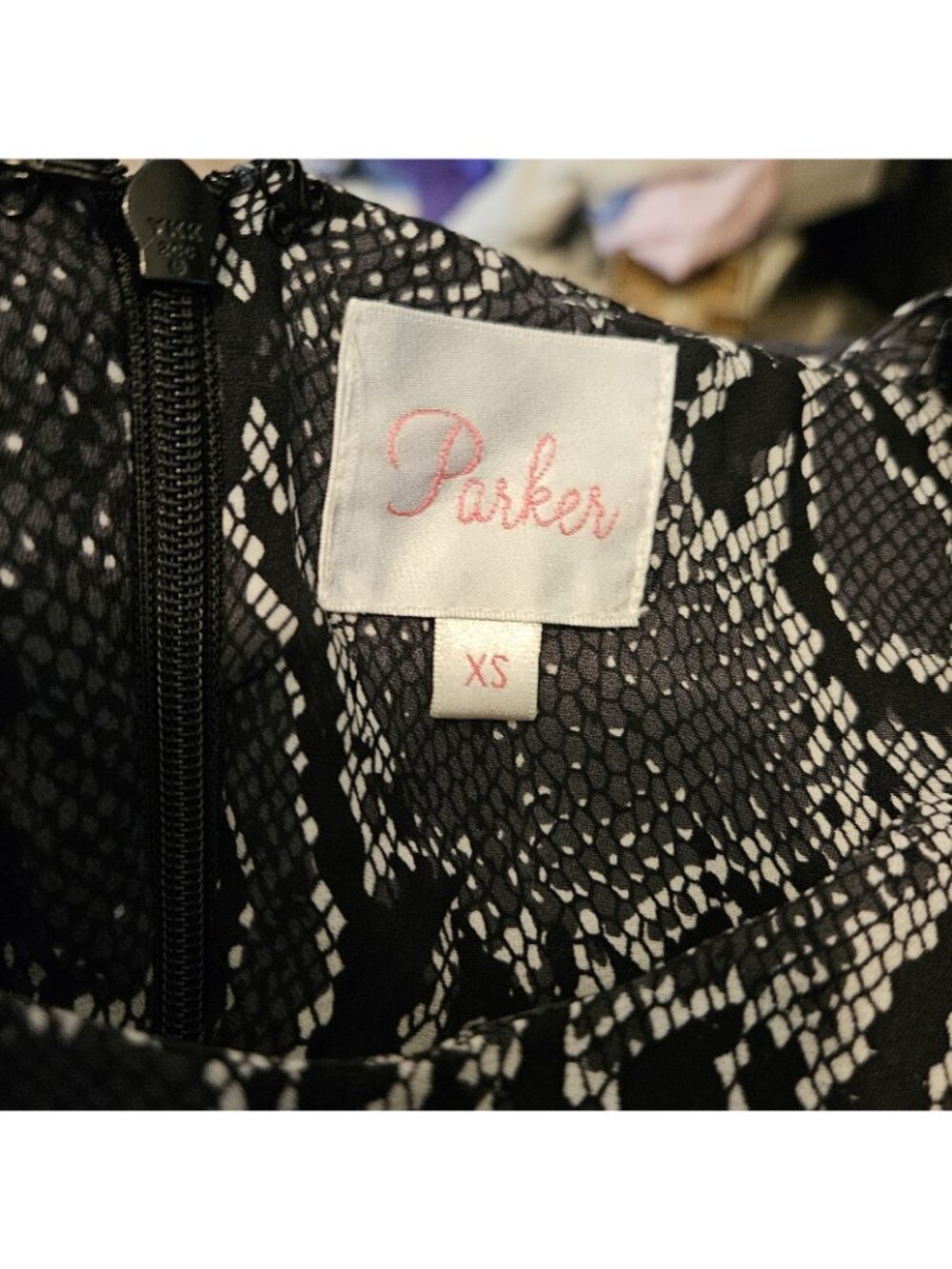 Parker Black Silk Snake Skin Print Party Dress Womens Size XS - Picture 3 of 4